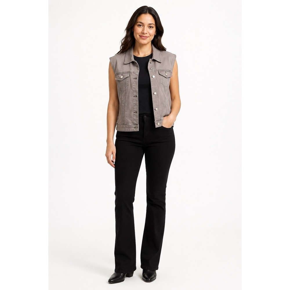 Tribal Jeans Women's L Gray Stretch Denim Trucker Vest Button Front Western